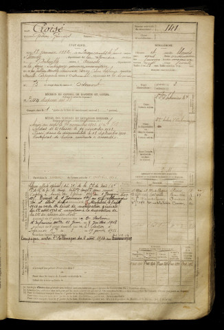 Croisé, Gaëtan Georges, né le 18 janvier 1882 à Beaucamps-le-Jeune (Somme), classe 1902, matricule n° 141, Bureau de recrutement d'Amiens