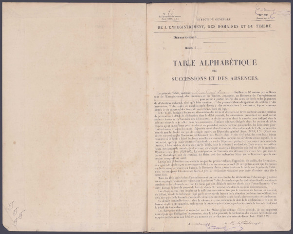 Table des successions et absences du bureau de Picquigny