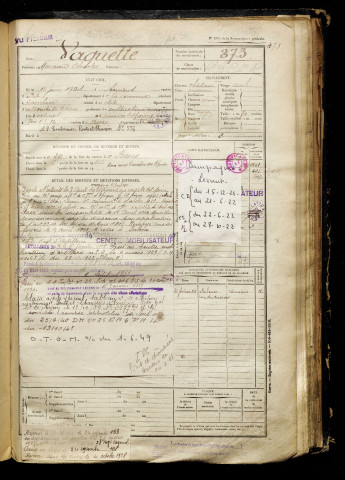 Vaquette, Marceau Charles, né le 11 juin 1901 à Amiens (Somme), classe 1921, matricule n° 873, Bureau de recrutement d'Amiens