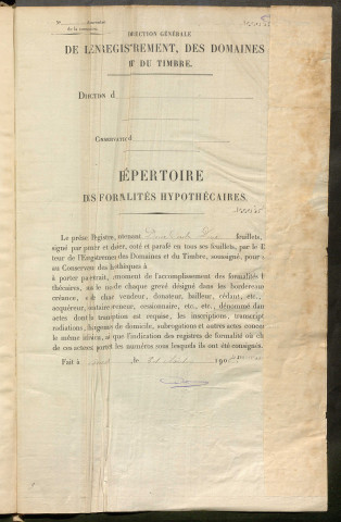 Répertoire des formalités hypothécaires, du 30/07/1904 au 13/12/1904, registre n° 345 (Péronne)