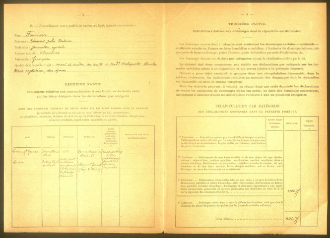 Chaulnes. Demande d'indemnisation des dommages de guerre : dossier Fournier-Delaporte