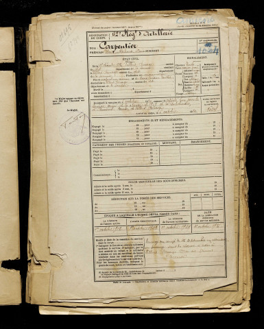 Carpentier, Alexis Alphonse Marie, né le 16 décembre 1889 à Villers-Bocage (Somme), classe 1909, matricule n° 1024, Bureau de recrutement d'Amiens