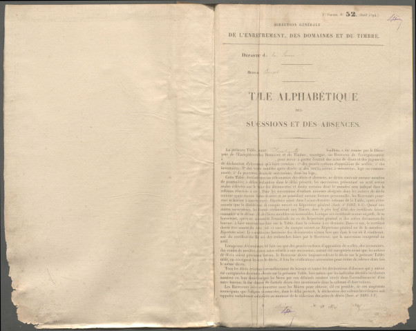 Table des successions et absences du bureau de Domart-en-Ponthieu