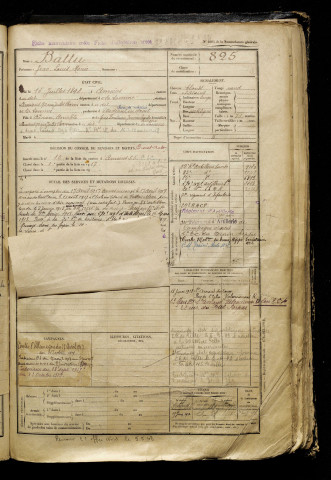 Battu, Jean Louis Marie, né le 15 juillet 1898 à Amiens (Somme), classe 1918, matricule n° 825, Bureau de recrutement d'Amiens