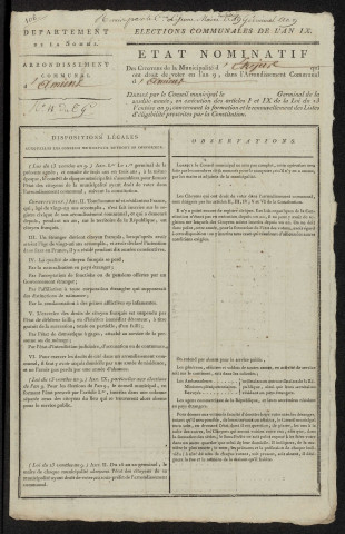 État nominatif des citoyens qui ont le droit de voter. Élections communales de l'an 9 : Etréjust