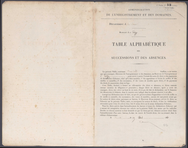 Table des successions et absences du bureau de Crécy-en-Ponthieu