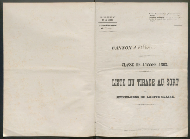 Tirage au sort (arrondissement de Péronne) de l'année 1863