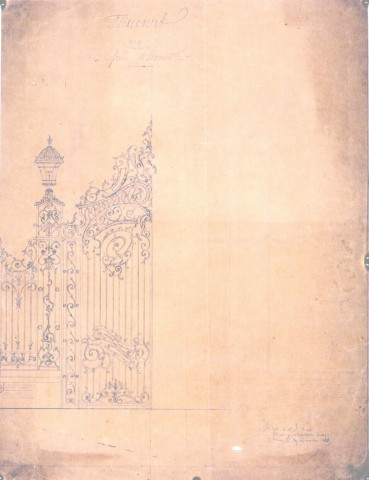 Propriété de M. H. Saint : dessin de la grille d'honneur dressé par l'architecte Delefortrie
