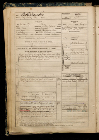 Bellebouche, Julien Augustin Alfred, né le 24 mai 1871 à Blangy-sur-Bresle (Seine-Maritime), classe 1891, matricule n° 606, Bureau de recrutement d'Amiens