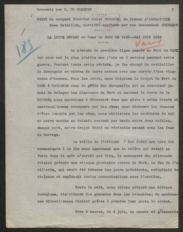 Témoignage de Bordais, Jules et correspondance avec Jacques Péricard