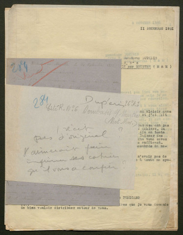 Témoignage de Dupéris, François et correspondance avec Jacques Péricard