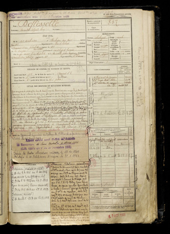 Deflesselle, Maurice Edgard Léon, né le 23 août 1897 à Boulogne-sur-Mer (Pas-de-Calais), classe 1917, matricule n° 867, Bureau de recrutement d'Amiens