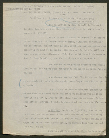 Témoignage de Leyraud, A. (Lieutenant colonel) et correspondance avec Jacques Péricard