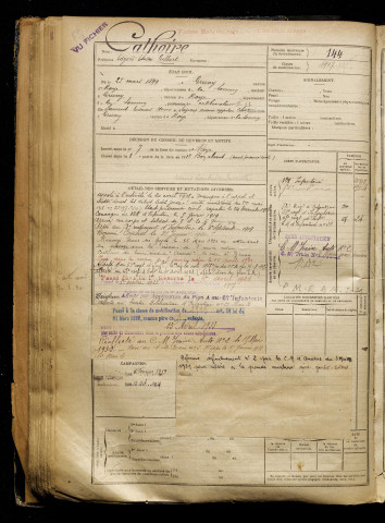 Cathoire, Edgard Elisée Gilbert, né le 25 mars 1899 à Gruny (Somme), classe 1919, matricule n° 144, Bureau de recrutement de Péronne