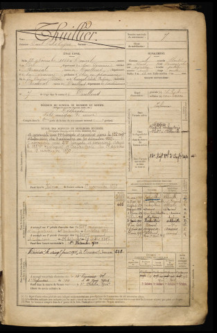 Thuillier, Paul Jules Eugène, né le 22 novembre 1866 à Domart-en-Ponthieu (Somme), classe 1886, matricule n° 7, Bureau de recrutement d'Abbeville