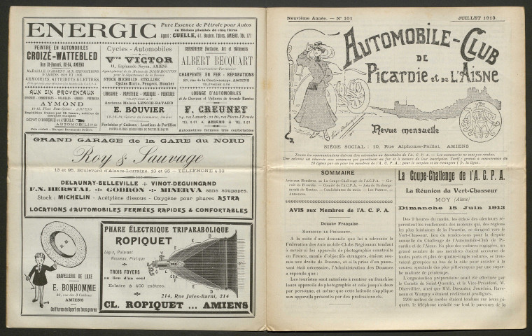 Automobile-club de Picardie et de l'Aisne. Revue mensuelle, 9e année, juillet 1913