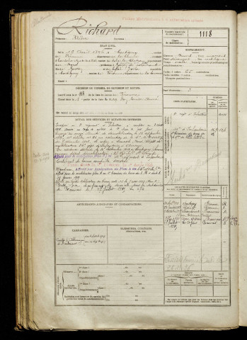 Richard, Kléber, né le 16 août 1896 à Cartigny (Somme), classe 1916, matricule n° 1118, Bureau de recrutement de Péronne