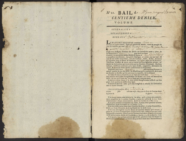 Centième denier du bureau d'Andainville pour la période du 26 décembre 1766 au 3 avril 1770