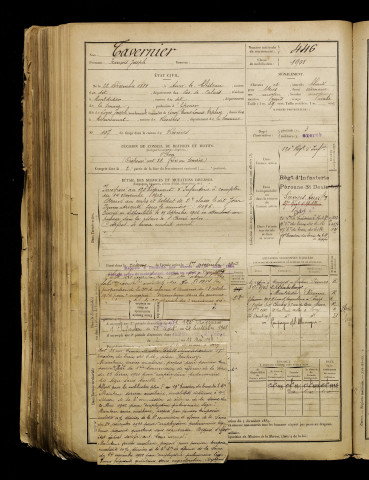 Tavernier, François Joseph, né le 22 décembre 1881 à Auxi-le-Château (Pas-de-Calais), classe 1901, matricule n° 446, Bureau de recrutement de Péronne