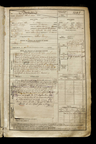 Deparis, Joseph Noël Marcel Aimé, né le 27 mai 1881 à Coisy (Somme), classe 1901, matricule n° 1047, Bureau de recrutement d'Amiens