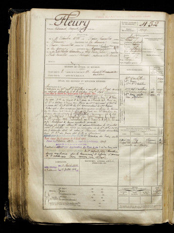 Fleury, Edmond Auguste Désiré, né le 10 décembre 1891 à Buire-Courcelles (Somme), classe 1911, matricule n° 452, Bureau de recrutement de Péronne