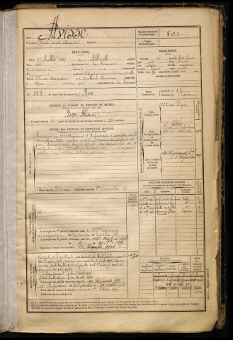Avisse, Charles Joseph Alexandre, né le 11 juillet 1867 à Abbeville (Somme), classe 1887, matricule n° 801, Bureau de recrutement d'Abbeville