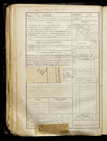 Rubin, Georges Fernand, né le 18 décembre 1901 à Rosières-en-Santerre (Somme), classe 1921, matricule n° 282, Bureau de recrutement de Péronne
