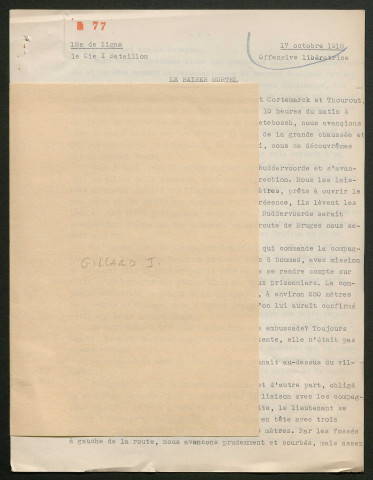 Témoignage de Gillard, J. et correspondance avec Jacques Péricard