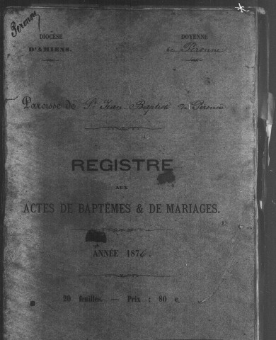 Péronne (Saint-Jean-Baptiste) : baptêmes, mariages, sépultures