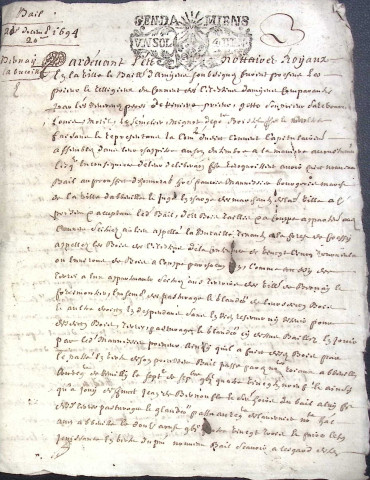 Etude de Me Jean Duval à Amiens (étude n°8). Minutes de l'année 1694