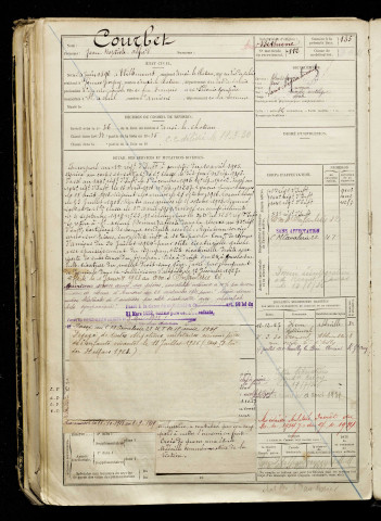 Courbet, Jean Baptiste Alfred, né le 24 juin 1896 à Willencourt (Pas-de-Calais), classe 1916, matricule n° 112, Bureau de recrutement d'Abbeville