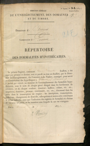 Répertoire des formalités hypothécaires, du 06/11/1873 au 29/01/1874, registre n° 247 (Péronne)