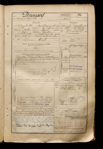 Dinouard, Emmanuel Alfred Victor, né le 11 novembre 1872 à Hamel (Le) (Somme), classe 1892, matricule n° 93, Bureau de recrutement de Péronne