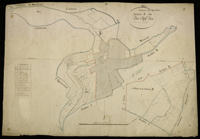 Plan du cadastre napoléonien - Cayeux-en-Santerre (Cayeux) : Chef-lieu (Le), A et B2