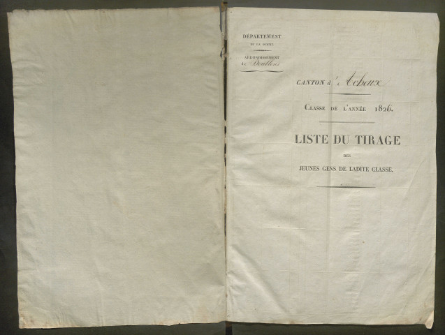 Tirage au sort (arrondissement de Montdidier et de Doullens) de l'année 1826
