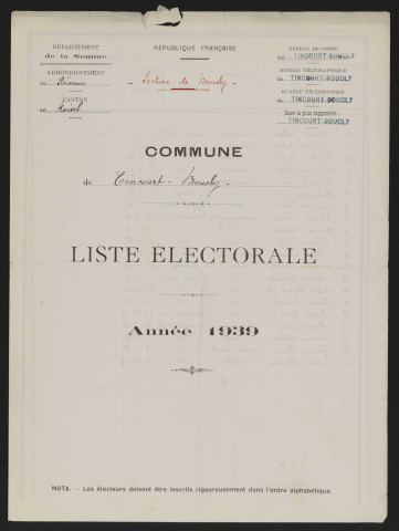 Liste électorale : Tincourt-Boucly, Section de Boucly