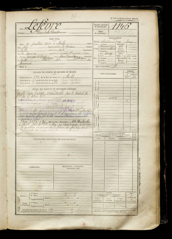 Lefèvre, Théophile Charles, né le 31 juillet 1901 à Ault (Somme), classe 1921, matricule n° 1146, Bureau de recrutement d'Abbeville