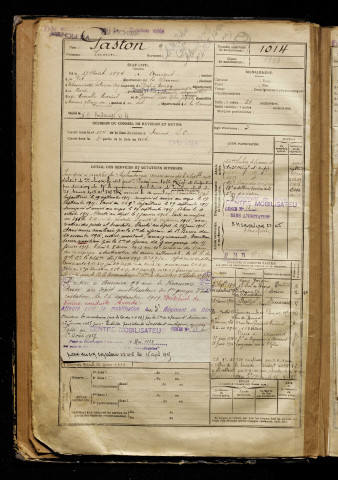 Gaston, Lucien, né le 13 août 1894 à Amiens (Somme), classe 1914, matricule n° 1014, Bureau de recrutement d'Amiens