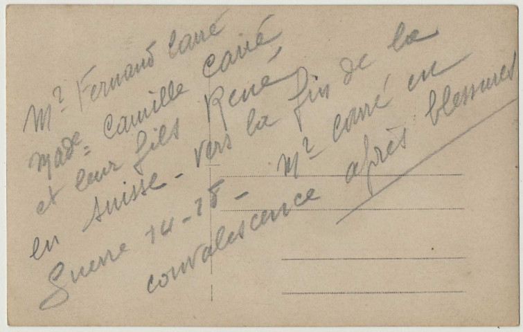 Fernand Carré en convalescence à Beantenberg (Suisse), avec sa femme Camille et son fils René venus lui rendre visite