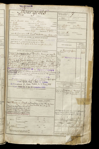 Bourgeois, Ovide, né le 02 janvier 1893 à Bacouel-sur-Selle (Somme), classe 1913, matricule n° 7, Bureau de recrutement d'Amiens
