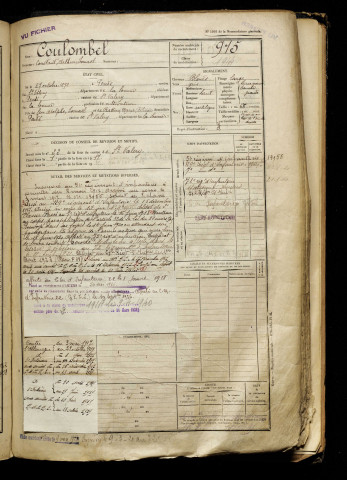 Coulombel, Constant Arthur Ismaël, né le 27 octobre 1898 à Pendé (Somme), classe 1918, matricule n° 915, Bureau de recrutement d'Abbeville