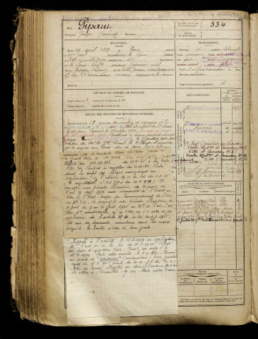 Pipaut, Georges Jacques, né le 29 avril 1889 à Paris 10e Arrondissement (Paris), classe 1909, matricule n° 334, Bureau de recrutement d'Amiens