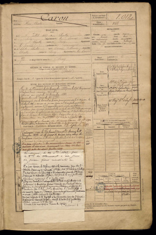 Caron, Henri Charles, né le 07 juillet 1867 à Chipilly (Somme), classe 1887, matricule n° 1012, Bureau de recrutement de Péronne