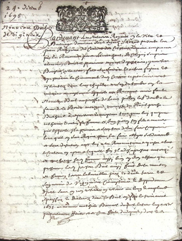 Etude de Me Jean Duval à Amiens (étude n°8). Minutes de l'année 1699