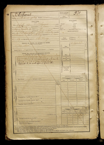 Thibaut, Achille Anicet Agathauge, né le 27 avril 1877 à Béthencourt-sur-Somme (Somme), classe 1897, matricule n° 970, Bureau de recrutement d'Amiens