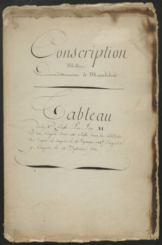 Arrondissement de Doullens : table alphabétique et liste des conscrits, tableau des conscrits pour l'armée active, l'armée de réserve et les quarts de suppléments respectifs, liste de remplaçants. - Arrondissement de Montdidier : table alphabétique et liste des conscrits, tableau des conscrits pour l'armée active et le quart de supplément (tableau de l'armée de réserve, joint à l'an XII, voir 1R9). - Arrondissement de Péronne : table alphabétique et liste des conscrits. de l'année 1802-1803