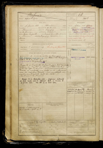 Dufour, Alfred Moïse, né le 15 janvier 1888 à Abbeville (Somme), classe 1908, matricule n° 68, Bureau de recrutement d'Amiens