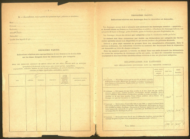 Bray-sur-Somme. Demande d'indemnisation des dommages de guerre : dossier Cozette-Cozette