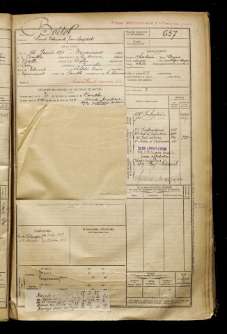Boitel, Louis Edmond Jean Baptiste, né le 24 janvier 1898 à Équancourt (Somme), classe 1918, matricule n° 657, Bureau de recrutement de Péronne