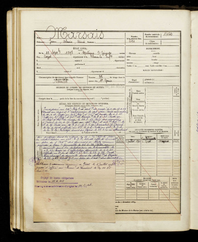 Marsais, Jean Alexis Aimé, né le 28 septembre 1898 à Mortagne-sur-Gironde (Charente-Maritime), classe 1918, matricule n° 1462, Bureau de recrutement d'Amiens